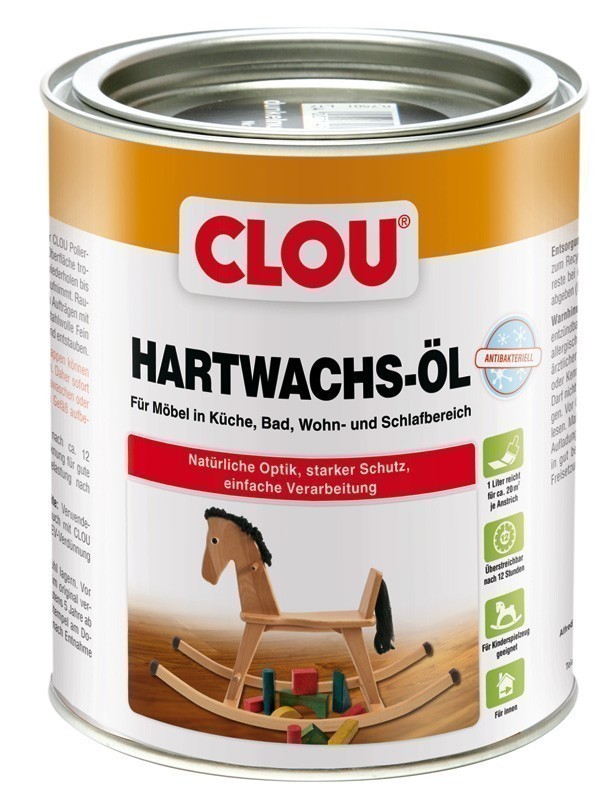 Holzöl/wachs CLOU HartwachsÖl für Möbel antibakteriell 750 ml Holzschutzfarbe Gartenhaus