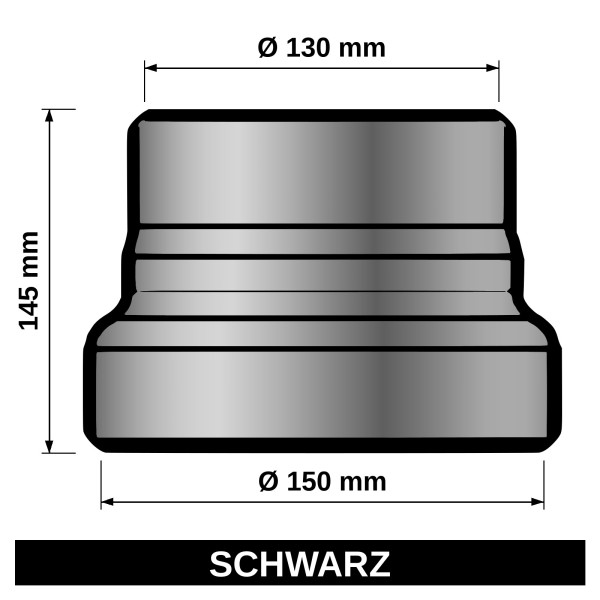 ediFire Ofenrohr-Reduzierung Ø 150 auf 130 mm, schwarz