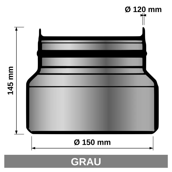 ediFire Ofenrohr-Reduzierung Ø 150 auf 120 mm, grau