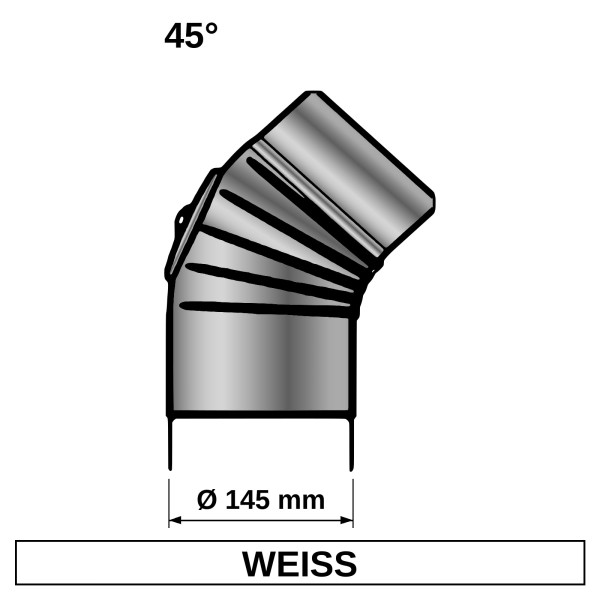 ediFire Ofenrohrbogen gerippt 45° Ø 145 mm, mit Tür, weiß
