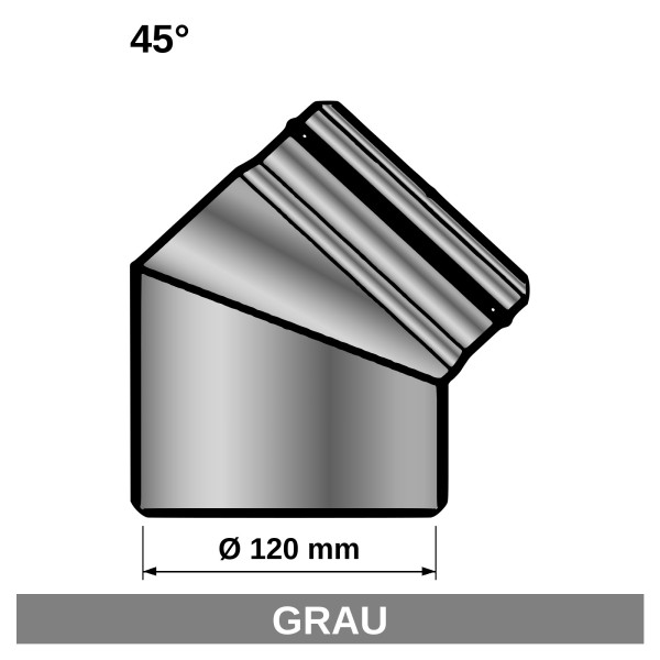 Ofenrohr Rauchrohr Bogenknie 45° Ø120mm Senotherm grau ohne Tür