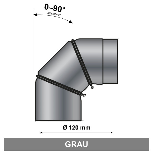 EdiFire Ofenrohrbogen 0–90° Ø 120 mm, grau