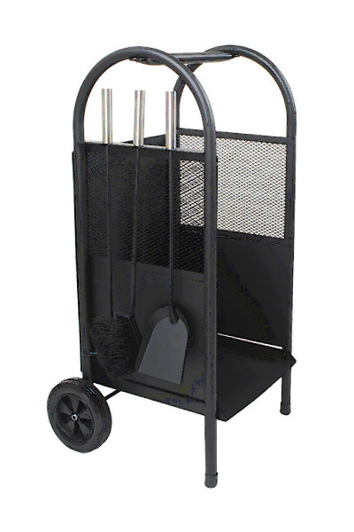Holzwagen mit Kaminbesteck Lienbacher schwarz 3-tlg. Griffe Edelstahl