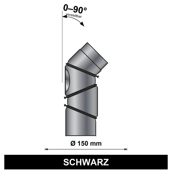 Bogen 4-Teil.0-90° DN150 m.Tür schwarz