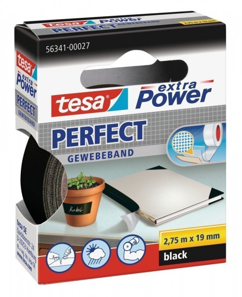 tesa® extra Power Perfect Gewebeband 2,75 m x 19 mm schwarz