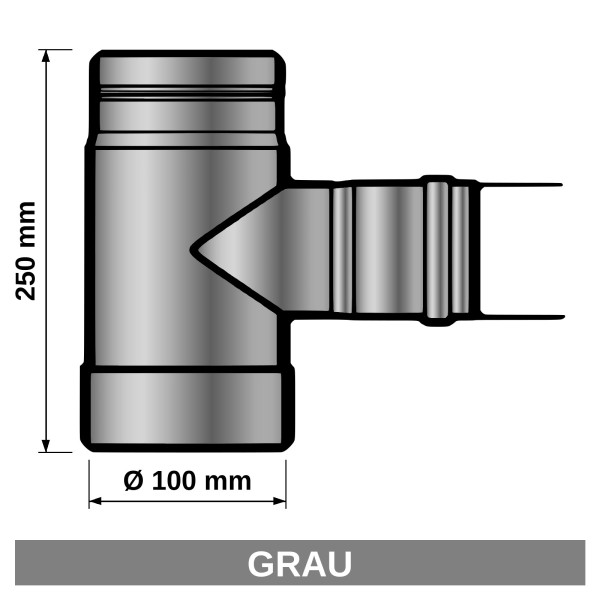 T-Stück für Pelletofen Senotherm 0,8mm grau Ø100mm gemufft Länge 250mm