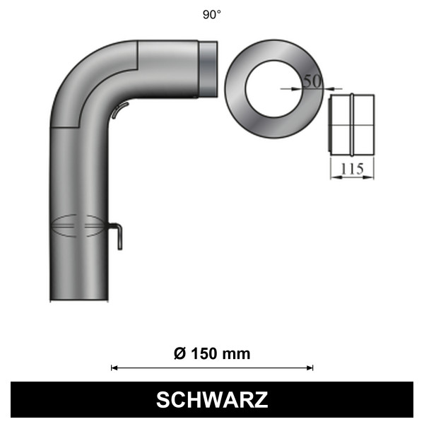 EdiFire Ofenrohr-Set 1, 90° Ø 150 mm, schwarz