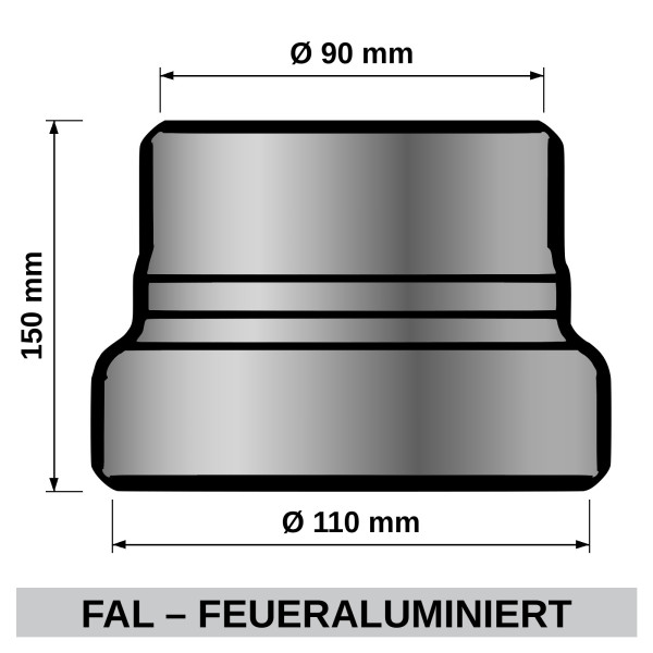 ediFire Ofenrohr-Reduzierung Ø 110 auf 90 mm, feueraluminiert