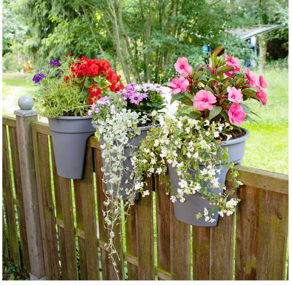 KHW Geländer Blumentopf Flowerclip 3er Set grau