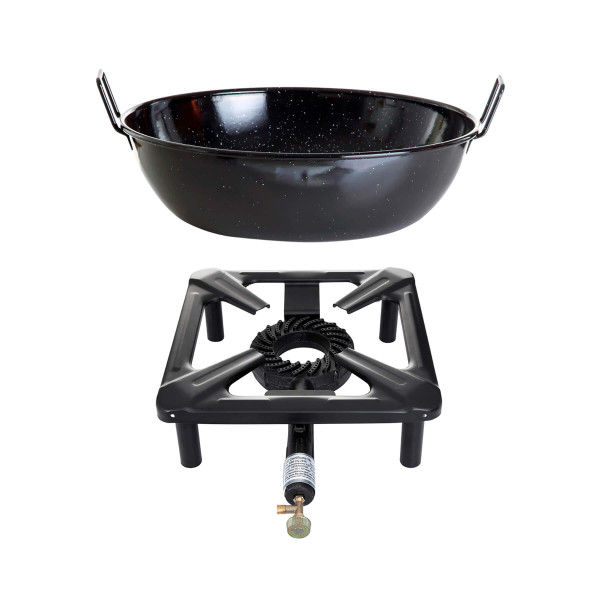 Hockerkocher-Set (klein) mit Emaille-Schüssel/Topf Ø 30 cm - ohne Zündsicherung