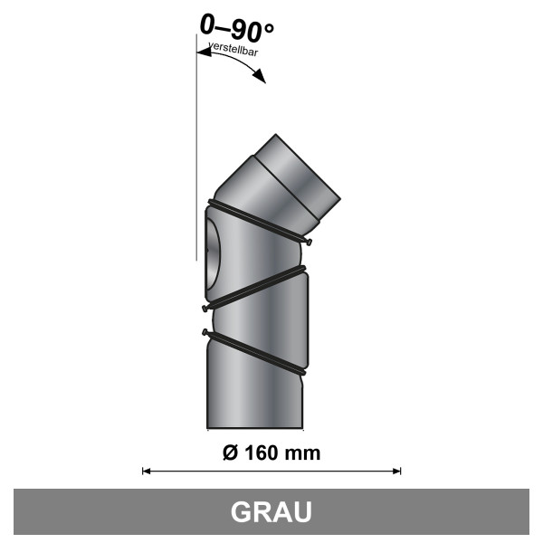 EdiFire Ofenrohrbogen 0–90° Ø 160 mm, 4-teilig mit Reinigungsöffnung,