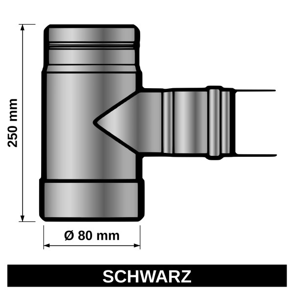 T-Stück für Pelletofen Senotherm 0,8mm schwarz Ø80mm gemufft L 250mm