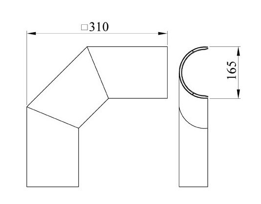 Hitzeschutz Rohrblende Winkel 90° Stahlblech schwarz Ø130mm seitlich