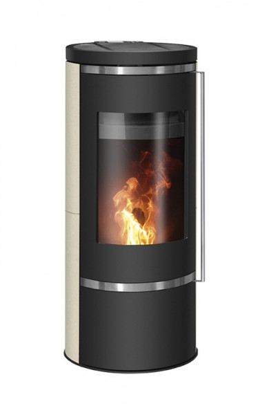 ORANIER Pelletofen Carus Aqua 2.0 schwarz Kalkstein Cream hinten 10kW
