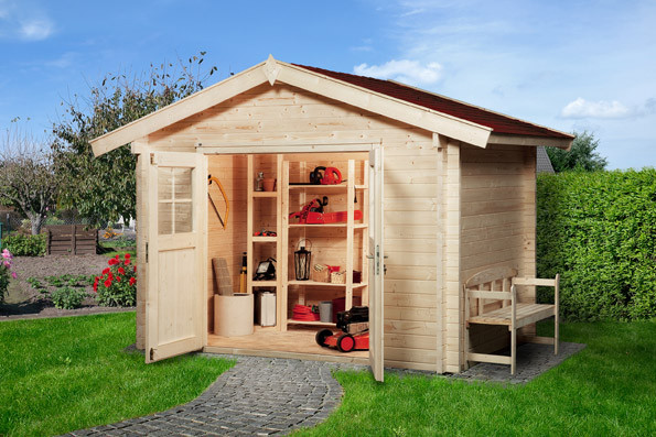 Weka Blockbohlenhaus 45 mm Gartenhaus Premium45DT Gr. 3 380x330cm