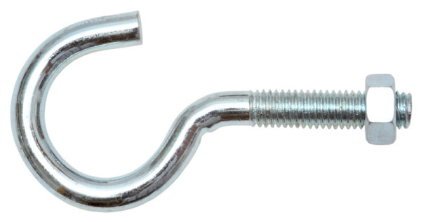Schraubhaken gebogen M6 × 60 mm, Stahl verzinkt, mit Mutter, 4 Stück