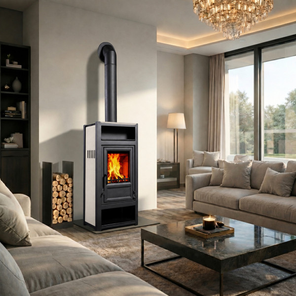 Kaminofen Globe-fire Luna II L raumluftunabhängig Guss cremeweiß 7,9kW