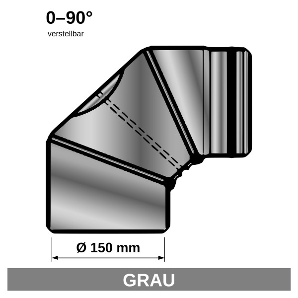 Ofenrohr Bogenknie 3tlg verdrehbar 0-90° Ø150mm Senoth. grau m.T.