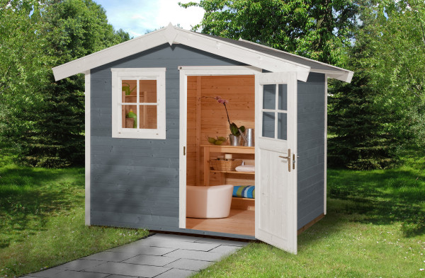 Gerätehaus Holz 28 mm Weka Gartenhaus 123 Gr.2 grau 306x274cm