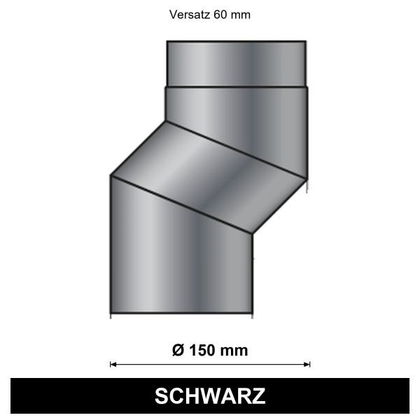 EdiFire S-Bogen Ø 150 mm, Versatz 60 mm, schwarz