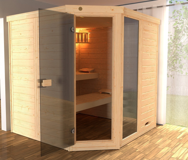 Weka Sauna Laukkala 3 Sparset GF 38mm Tür + Fenster m. Ofen 9kW intern