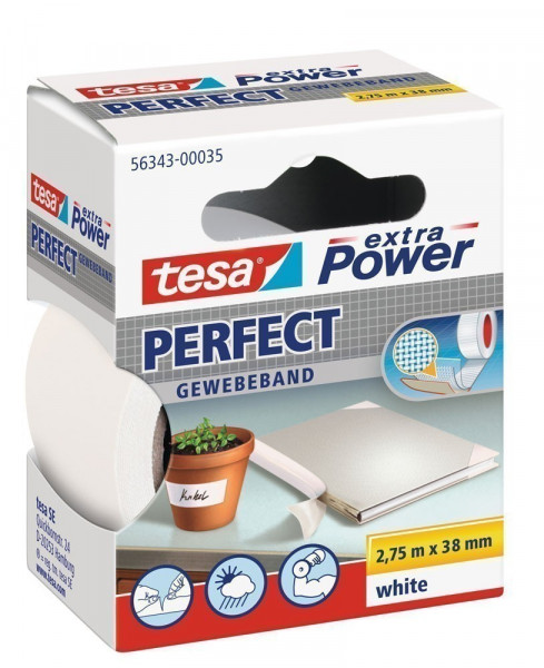 tesa® extra Power Perfect Gewebeband 2,75 m x 38 mm weiss