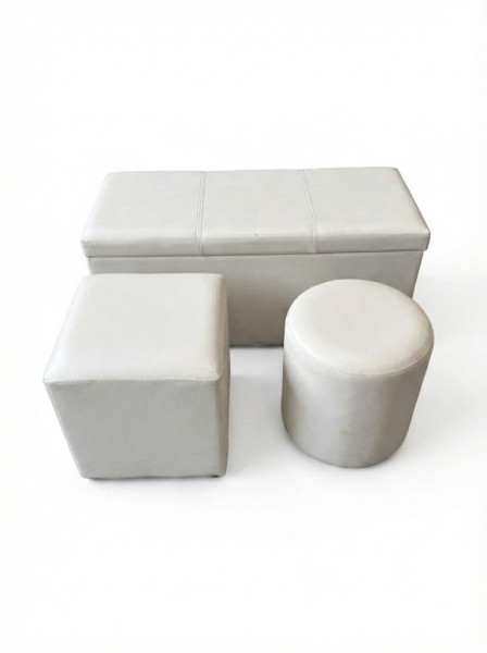 B-Ware 3-tlg. Lounge-Set Creme-Weiß | Sitzbank mit Stauraum + 2 Hocker