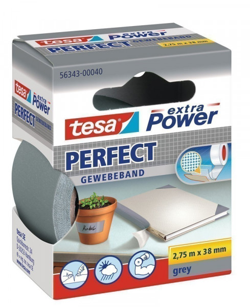 tesa® extra Power Perfect Gewebeband 2,75 m x 38 mm grau