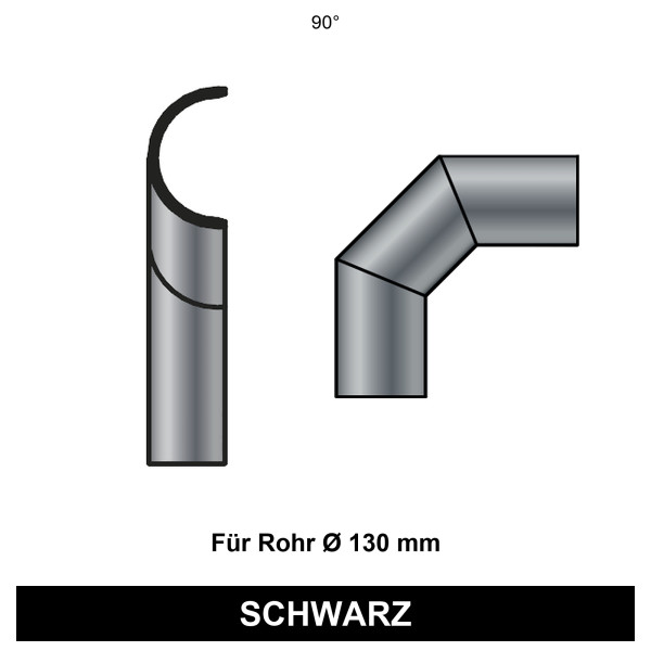 Hitzeschutz Rohrblende Winkel 90° Stahlblech schwarz Ø130mm seitlich