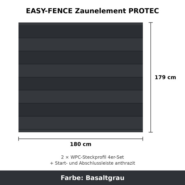 EASY-FENCE Zaunelement PROTEC Basaltgrau 180 x 179 cm komplett