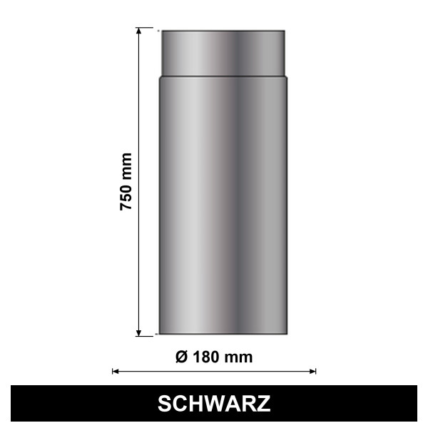 EdiFire Ofenrohr Ø 180 mm, 750 mm, 2 mm Stahl, schwarz