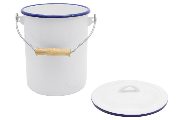 Mülleimer mit Deckel emaille weiss 3 Liter