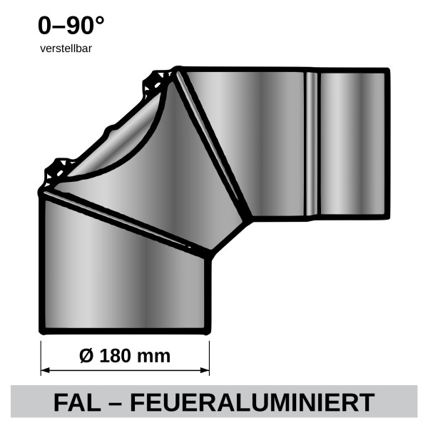 ediFire Ofenrohrbogen drehbar 0-90° Ø 180 mm 3-tlg. m. Tür, feueralu.