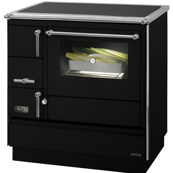 Justus Festbrennstoffherd Linz Schwarz Chrom Rechts