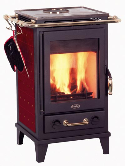 Fireplace Kaminofen Florenz Keramik Bordeaux mit Kochplatte 7kW