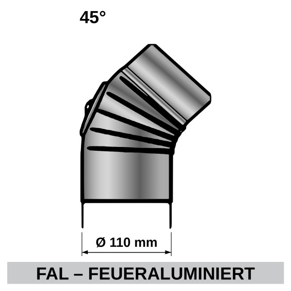 ediFire Ofenrohrbogen 45° Ø 110 mm, mit Tür, feueraluminiert