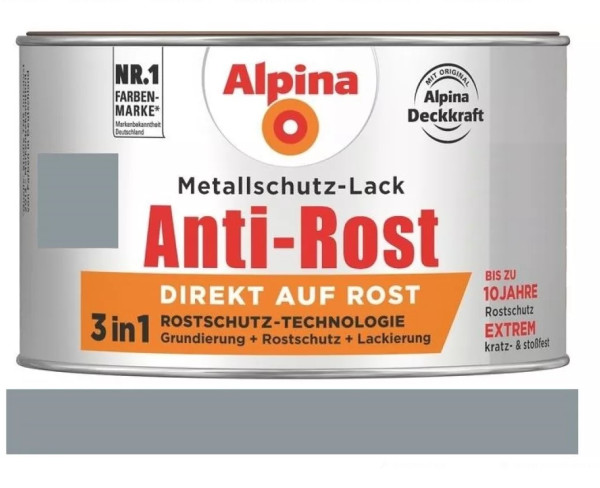 Alpina Metallschutz-Lack Anti-Rost Matt 300 ml RAL 7001 Hellgrau