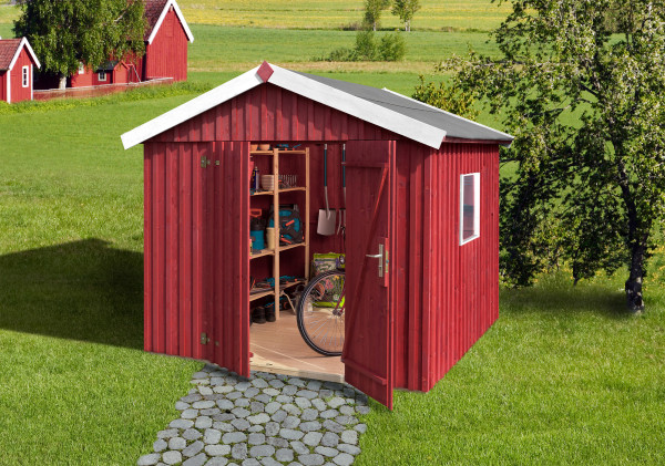 Weka Gerätehaus 16 mm Schwedenhaus 349 Gr. 3 rot 277x286cm