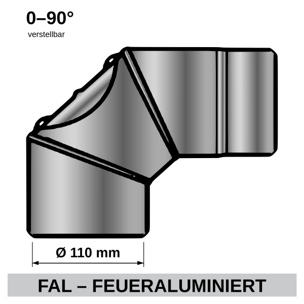 Ofenrohr / Rauchrohr FAL Bogenknie 90° Ø 110mm 3tlg. mit Tür