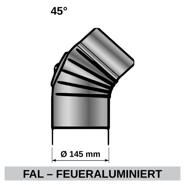 ediFire Ofenrohrbogen 45° Ø 145 mm, mit Tür, feueraluminiert