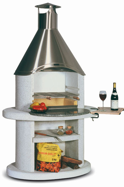 Wellfire Gartenkamin / Grillkamin Diora weiß Edelstahl 192x110x73cm