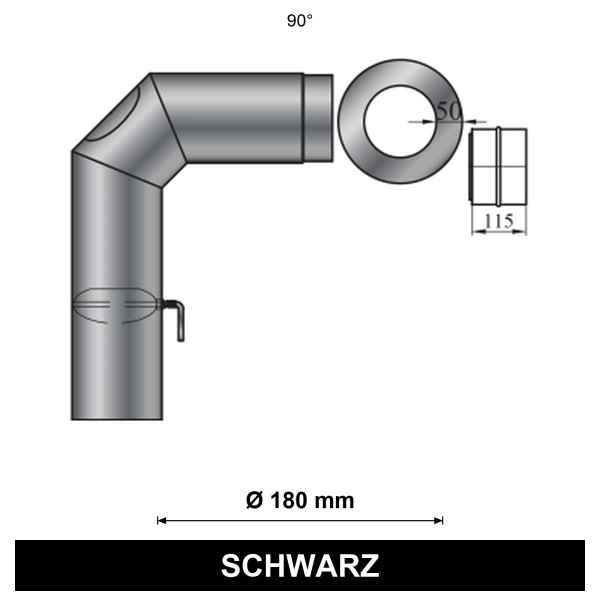 EdiFire Ofenrohr-Set 2, 90° Ø 180 mm, schwarz