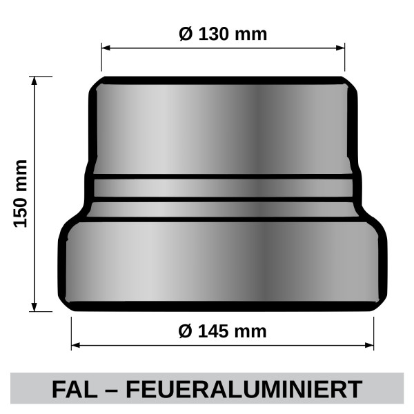 ediFire Ofenrohr-Reduzierung Ø 145 auf 130 mm, feueraluminiert