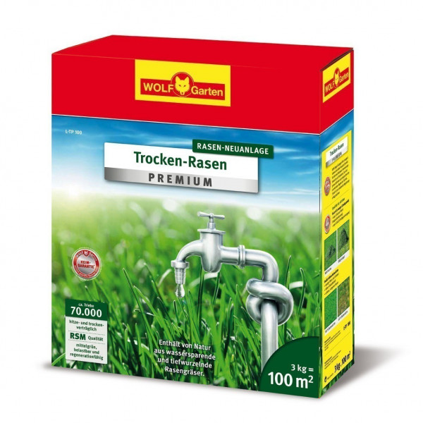 Wolf Garten Rasensamen Trocken-Rasen Premium Saatgut L-TP100 für 100m²