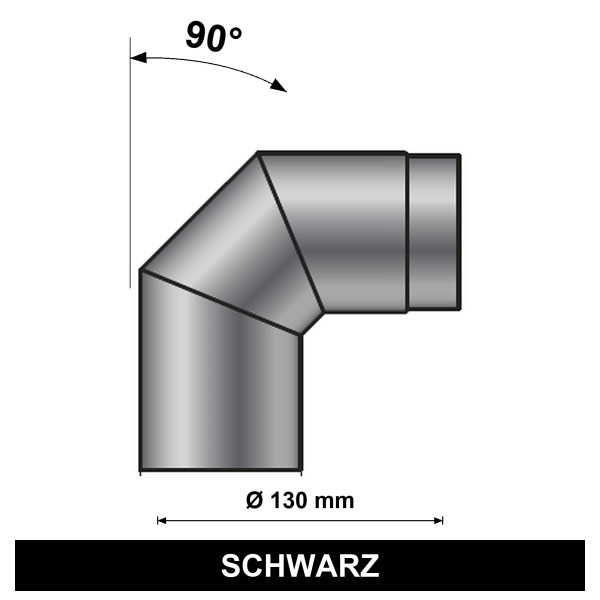 Bogen DN130/90°x250x250mm schwarz