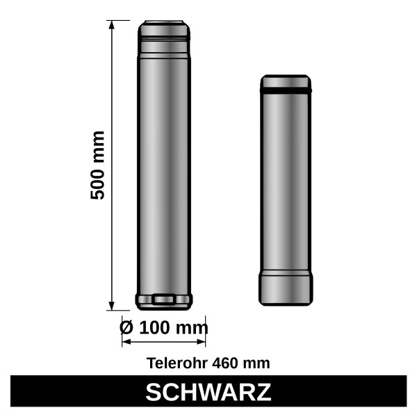 ediFire Teleskop-Rohrset Ø 100 mm, 500 mm + Tele 460 mm, schwarz