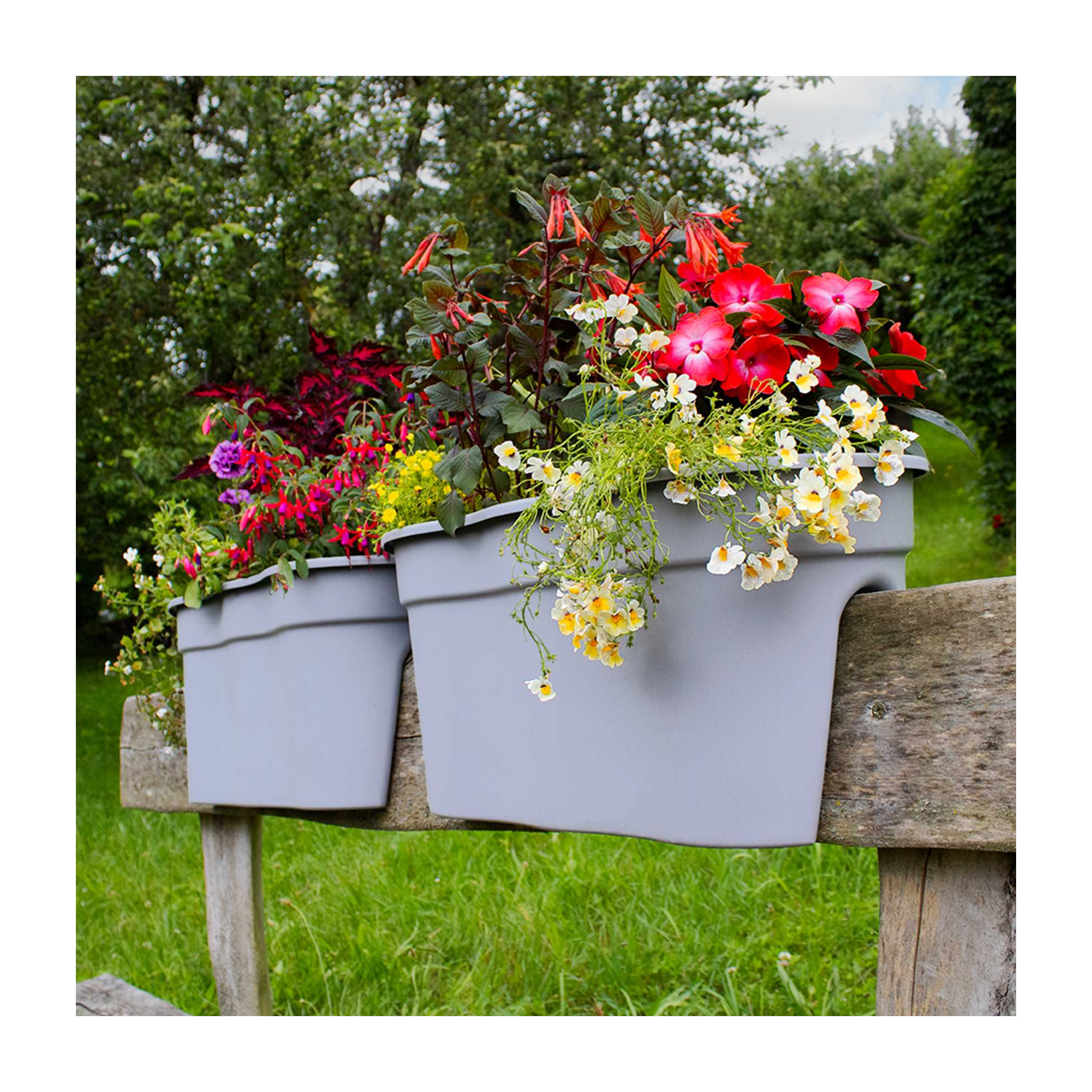 KHW Geländer Blumenkasten Flowerclip XL 2er Set grau Blumenkästen