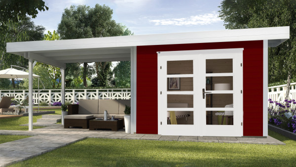 Gartenhaus 28 mm weka Designhaus 126 B Gr.1 rot 651x314cm