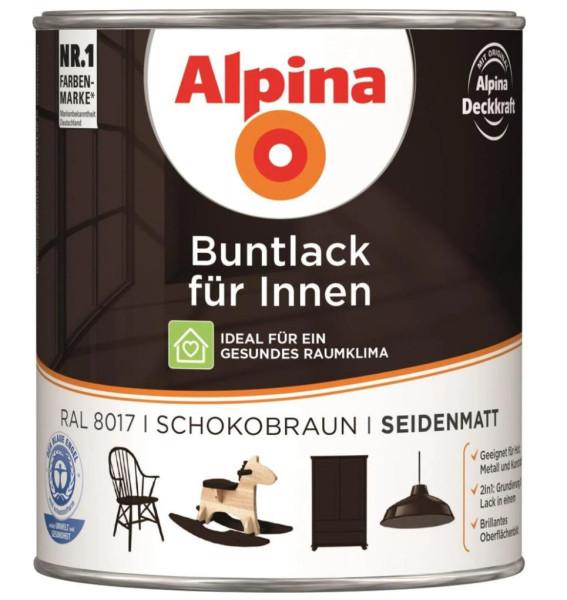 Alpina Buntlack Metalllack 0,75L schokobraun Ral 8017 seidenmatt Innen
