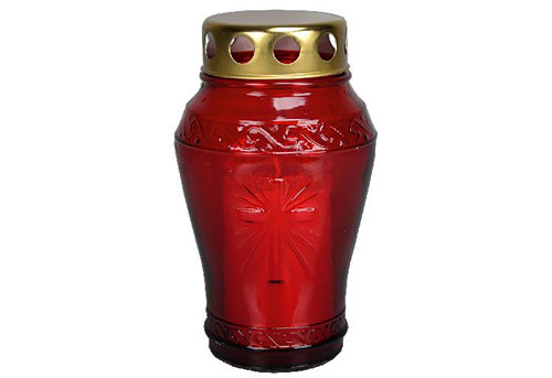 Grableuchte Glas rot mit Kerze 18cm